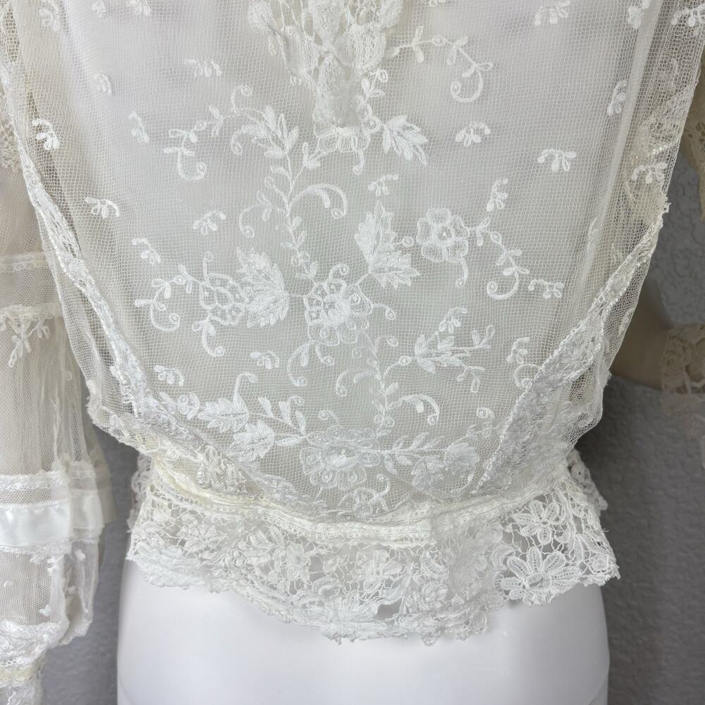 Antique 1920s Lace Edwardian Blouse Bridal Lingerie Ivory Romantic Size S - Picture 5 of 14